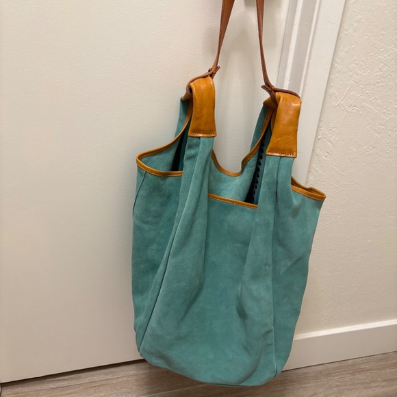 MASSIVE seafoam green suede hobo bag - “Rose Valley” - Old Trend brand - Picture 2 of 14